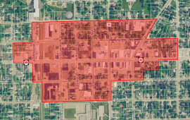 Arial mapping of the downtown district area in red
